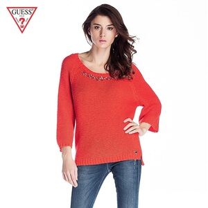New GUESS Embellished Bracalet Scoop Neck Sweater